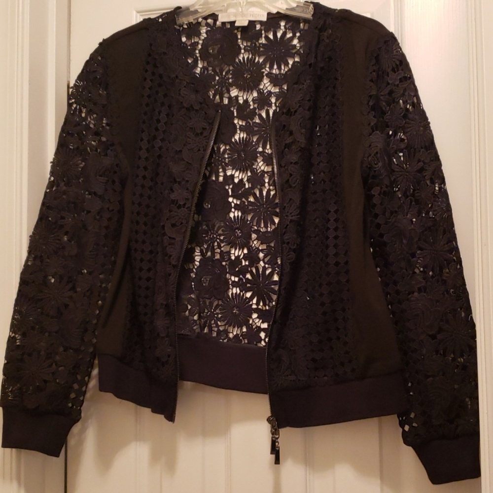 Boston Proper Crochet Bomber Jacket